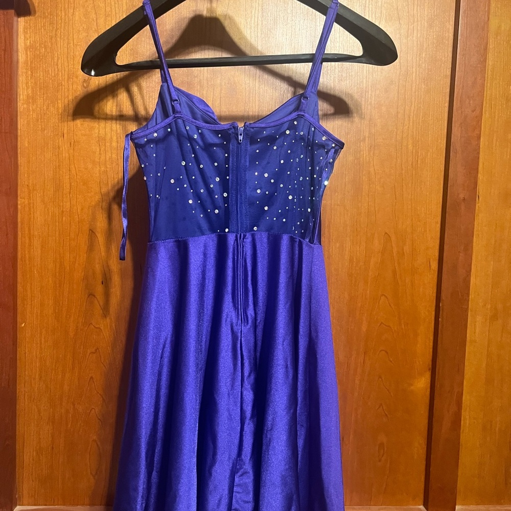 Purple/blue Spaghetti Strap Dress with sheer back and Rhinestones